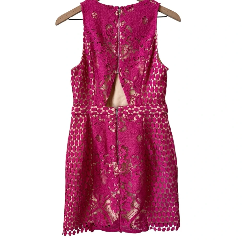NEW Endless Rose Lace Overlay Mini Shift Dress Sz M Pink Fuschia Cut Out Party - Picture 7 of 13